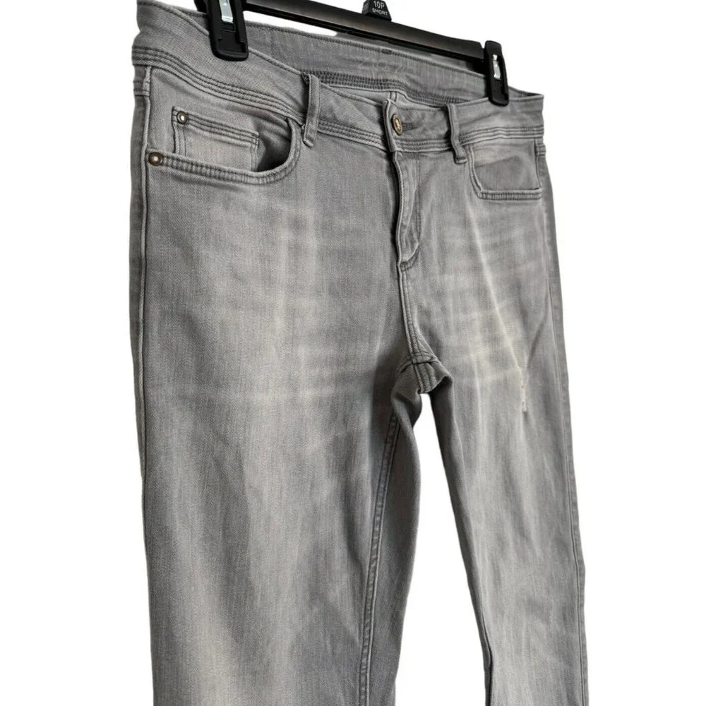 Zara Basic Jeans Z1975 Womens 8 Soft Heather Grey Skinny Stretch Cuff Zip
